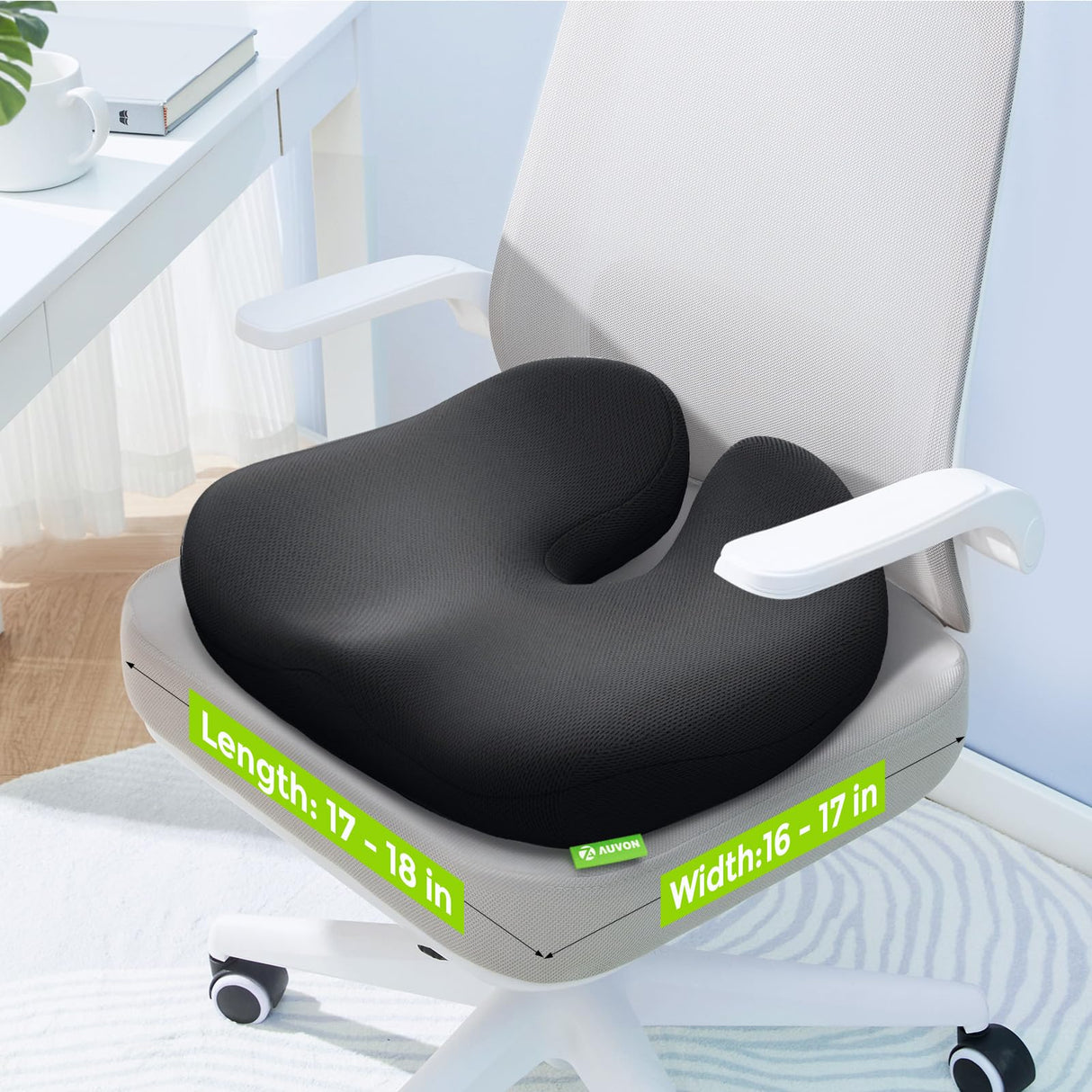 AUVON Multi-Layer Gel Cushion for Ideal Support & Softness, Cooling Memory Foam Cushion for Hemorrhoid, Sciatica & Tailbone Pain Relief, Anti-Slip Back Seat Pillow, FSA HSA Eligible