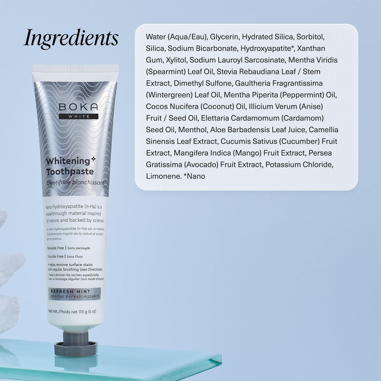 Boka Fluoride Free Toothpaste, Nano Hydroxyapatite Toothpaste, Appropriate for Sensitive Teeth, for Adult, Kids Oral Care - Whitening* Refresh Mint, 4 Fl Oz 3Pk US Manufactured