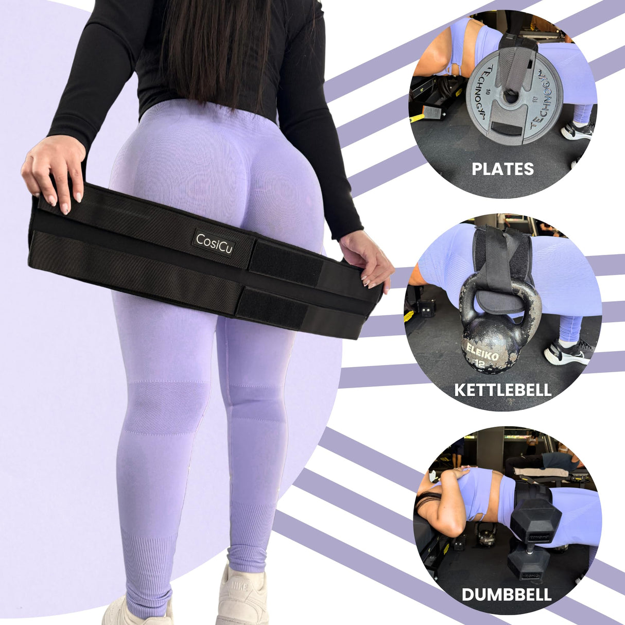 Hip Thrust Belt for Glute Workouts – Heavy Duty Booty Builder for Dumbbells, Kettlebells & Plates – Double Strap Support, Adjustable Fit for Women & Men – Double Hook & Loop, Home or Gym Use.