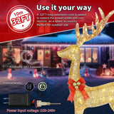Lighted Christmas Decoration Deer 3 Piece, HOYECHI Light up Christmas Decor Reindeer Family Set for Indoor Outdoor Front Yard Porch with LED Lights, Plug, Ground Stakes - Gold