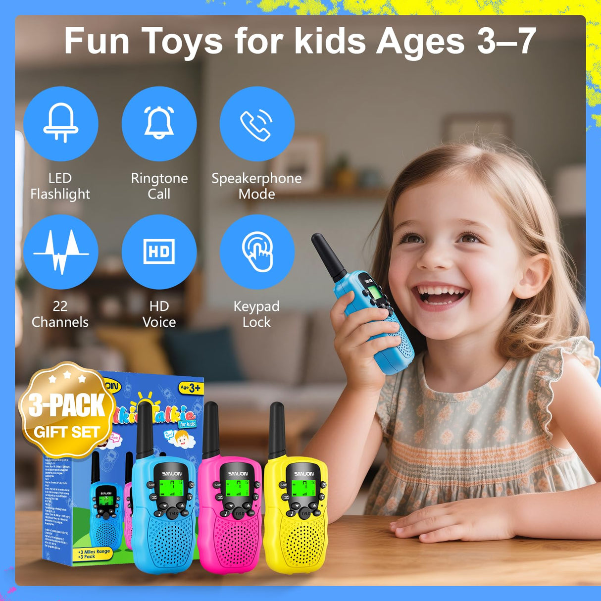 Rechargeable Walkie Talkies for Kids Girls and Boys Toys Age 3 4 5 6 7 8 4-8 5-7 3-5 6-8 8-10 4-5 4-6 Years Old Best Gifts for Christmas Birthday Holiday Stocking Stuffers Presents