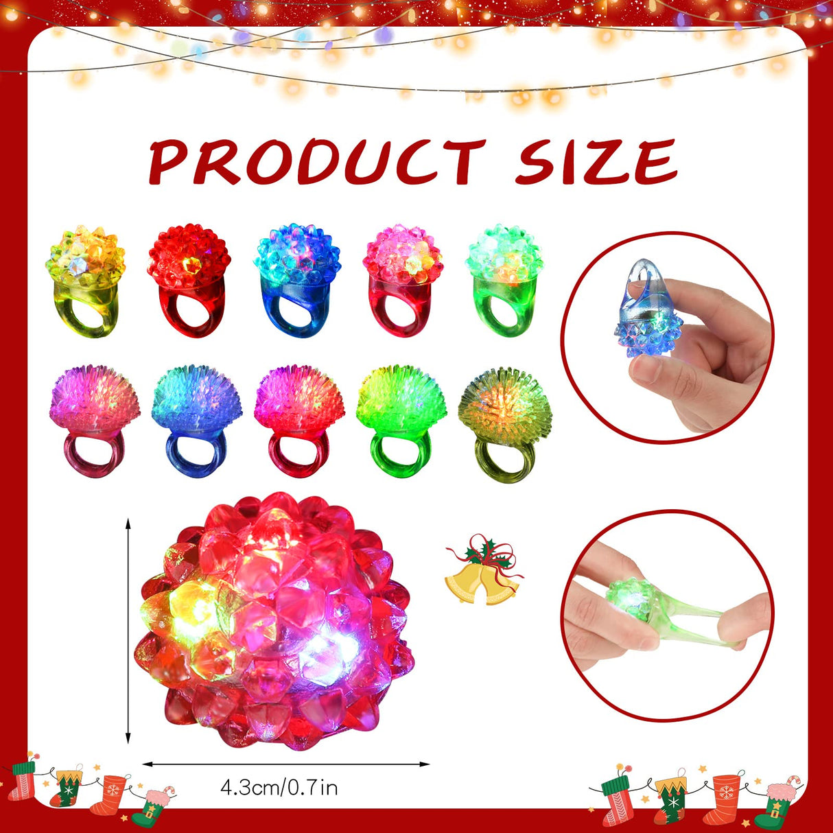 Leyndo 48 Pack LED Light up Rings Halloween Party Favors for Kids, Glow in The Dark Party Supplies Colorful Bumpy Jelly Rubber Finger Light for Halloween Treat Toy Christmas Goodie Bag Stuffers(Mixed)