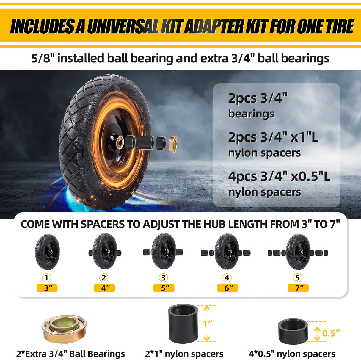 MZREXN 4.80/4.00-8" Flat Free Tire and Wheel 15" Wheelbarrow Tires