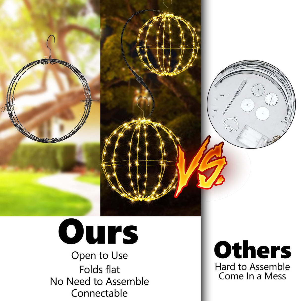 Set of 2 Outdoor Hanging Ball Lights - 2 Sizes of Christmas Battery Operated Garden Lanterns Waterproof Globe Fairy Lights with 8 Lighting Modes Timer Memory Function (Warm White)