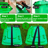 Metal Double Claw Trash Can Locks Strap for Raccoon Animals,Universal for 28-96 Gallons Trash Can Lid Lock,Black 2Pcs Adjustable Anti-rust Coating Garbage Can Bungee Cord Belt Rope Outdoor,Hook-on