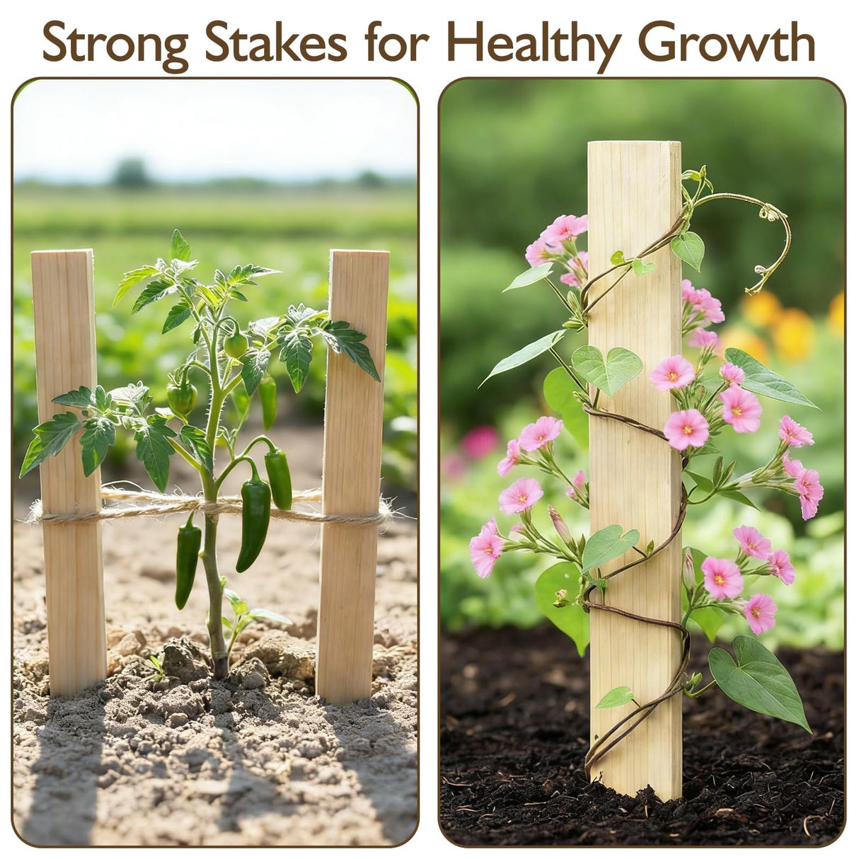 25 Pcs 12 Inch Wood Stakes, Sturdy Wooden Garden Stakes with Pointed Tip