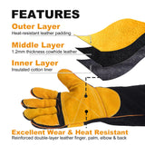 TOPDC Welding Gloves 16 Inches 932℉ Fire/Heat Resistant Leather Welding Gloves For Mig, Tig, Stick, Forge, BBQ, Grill, Fireplace, Wood Stove, Furnace, Oven, Animal Handling for Safe, Loving Pet Care