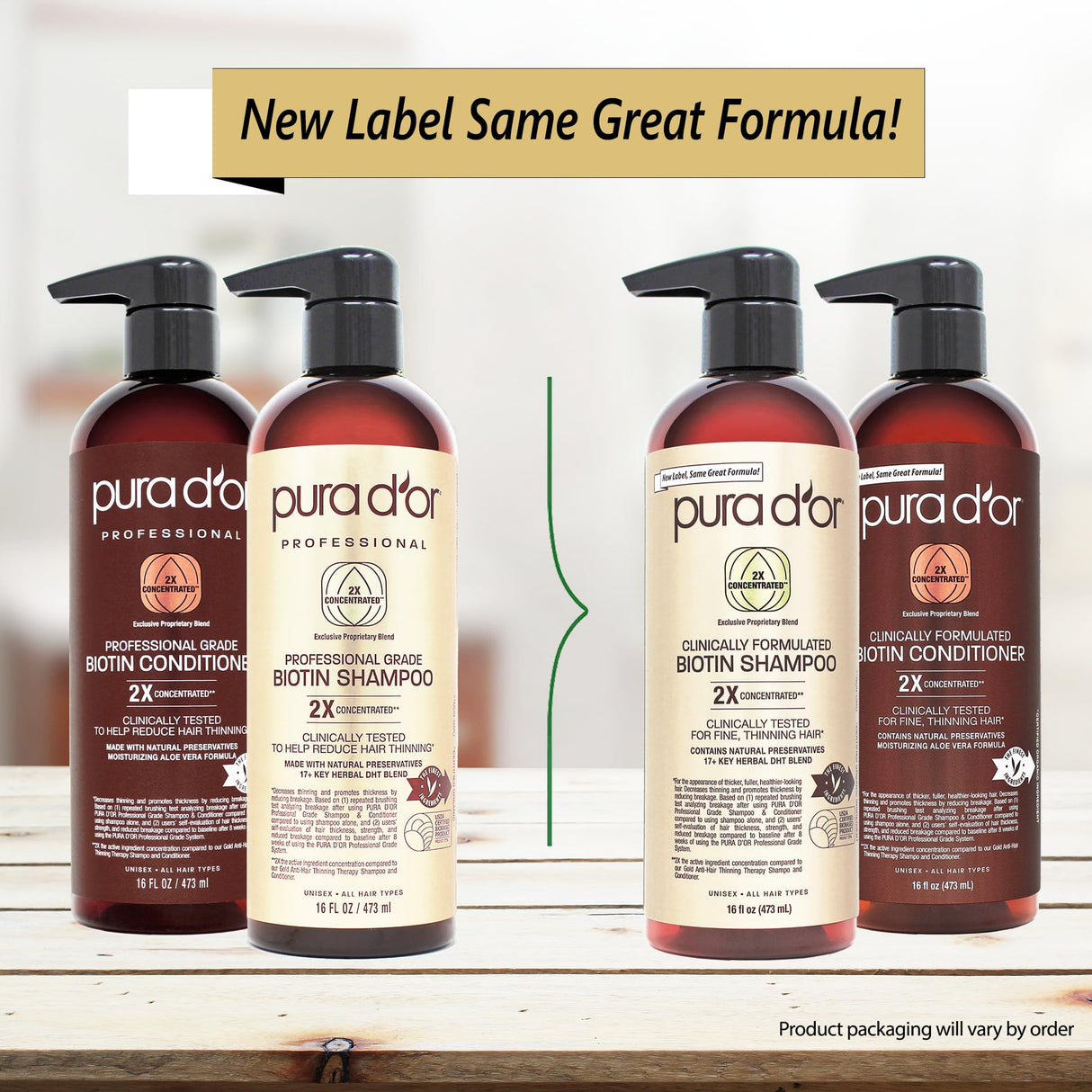 PURA D'OR Professional Grade Clinically Formulated Biotin Shampoo & Conditioner For Hair Thinning - 2X Concentrated Proprietary Herbal Blend Thickening Products For Women & Men, Sulfate Free, 16oz x2