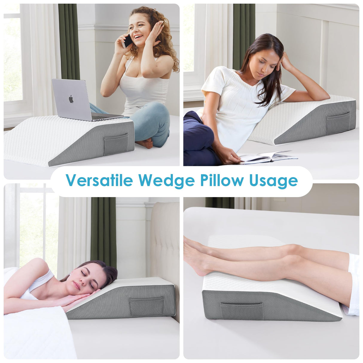 Cozymaker 6" Leg Elevation Pillows for Swelling, Cooling Gel Memory Foam Wedge Pillows for After Surgery, Sciatica Back Knee Hip Ankles Pain Relief, Leg Pillows for Sleeping