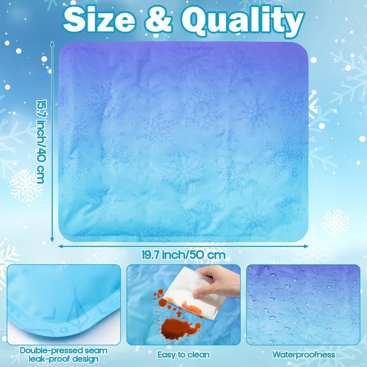 MALLMALL6 Reusable Freezable Ice Mat - 2Pcs Cooling Keeping Food Fresh Serving Tray for Outside Picnic Party Buffet, 19.7 x 15.7 in Snowflake Charcuterie Chilling Mats for Cheese Deli Veggie Sushi