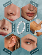 Dochais 4PCS 18G Nose Rings Hoops, Surgical Steel Earrings Tragus Septum Piercing CZ Clicker Ring, Hinged Segment Conch Lip Cartilage Double Hoops 8mm 10mm for Women Men (Silver-20G,10mm)