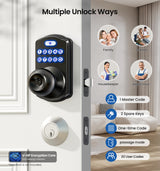 Veise Keypad Door Knob Lock, Keyless Entry Digital Lock with Handle, Electronic Smart Knob for Front Door & Bedroom, Easy Install, Auto Lock, Passage Mode, Anti-Peeping Password, Matte Black