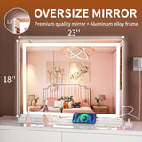 Hasipu Vanity Mirror with Lights, 23" x 18" LED Makeup Mirror, Lighted Makeup Mirror with Dimmable 3 Modes, Touch Screen Control Vanity Mirror Square White