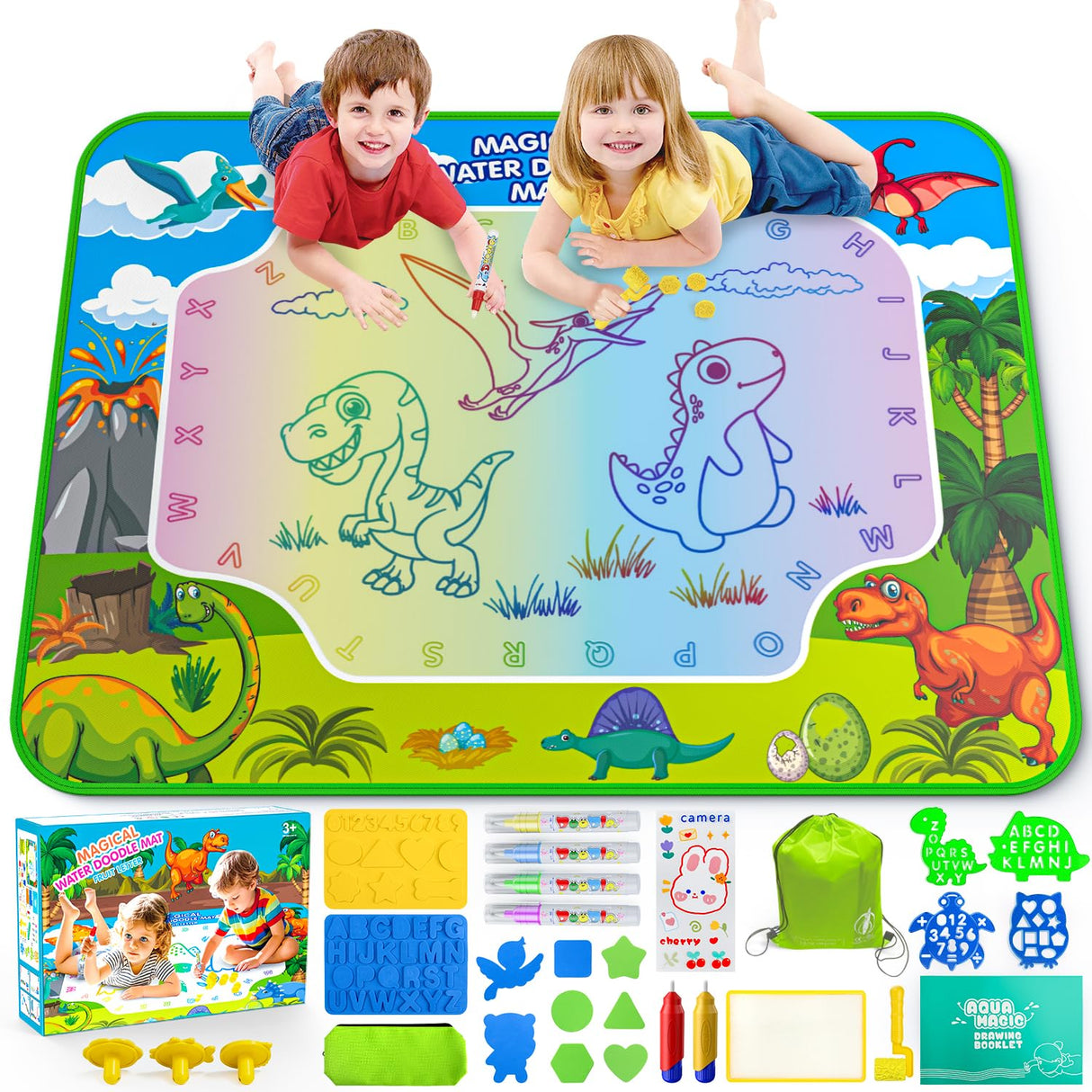 Water Doodle Mat for Kids 32x40 Inch, Mess Free Coloring Mat Educational Toy for 3 4 5 6 7 8 Years Old Girls & Boys, Neon Color Mat Doodle Board Writing Drawing Toys Holiday Christmas Birthday Gifts