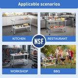 ROCKPOINT Stainless Steel Table for Prep & Work 24x36 Inches, NSF Metal Commercial Kitchen Heavy Duty Table with Adjustable Under Shelf and Table Foot for Restaurant, Home and Hotel