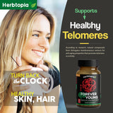 Herbtopia Forever Young Longevity Supplement for Immunity, Anti Gray Hair, Telomere Lengthening & Happy Mood w/Ginseng, Astragalus, Lions Mane, Reishi Mushroom, Codonopsis | Organic - 60 Caps