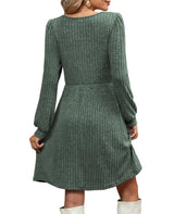OFEEFAN Winter Square Neck Dresses Christmas Tunic Dresses for Women Green XL