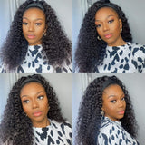Headband Wig Human Hair Deep Wave 20 Inch Glueless None Lace Front Wigs Machine Made Half Wigs for Black Women 150% Density Deep Curly Wave Headband Wigs Human Hair Natural Color