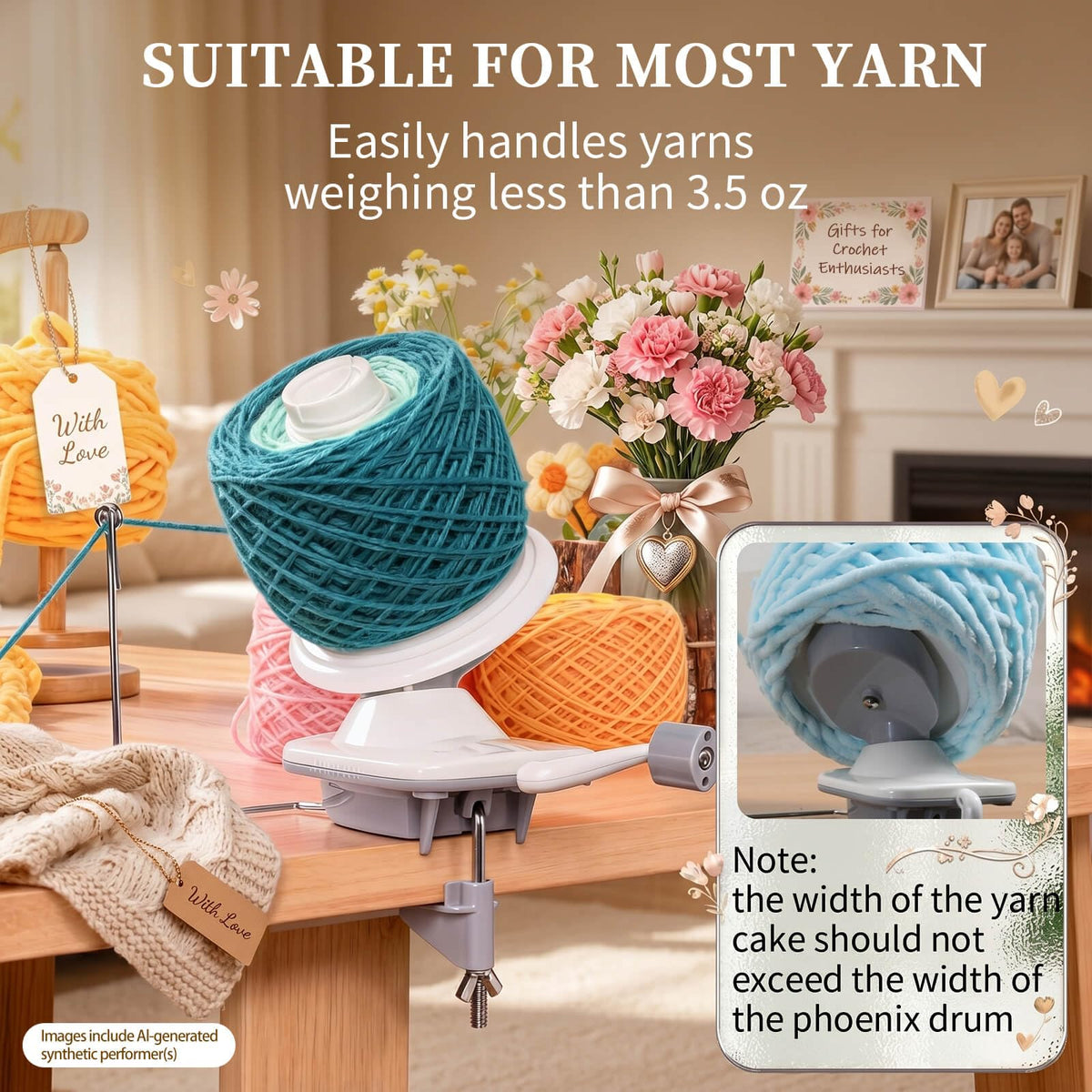 SPEENSUN 3.5 OZ Yarn Ball Winder, Low Noise Spinner for Crocheting, Grey