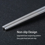 Stainless Steel Chopsticks Titanium Plated Metal Chopsticks Reusable Dishwasher safe Premium Japanese Korean Chopstick Laser Engraved Anti-slip Chop Sticks for Eating 2 Pairs Gift Set Black Silver