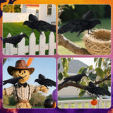 Black Fake Crows Halloween Decorations, Large Realistic Feather Black Crows