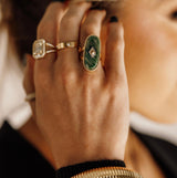 Dikixe Western Chunky Gold Natural Lapis Lazuli/African Jade Statement Ring