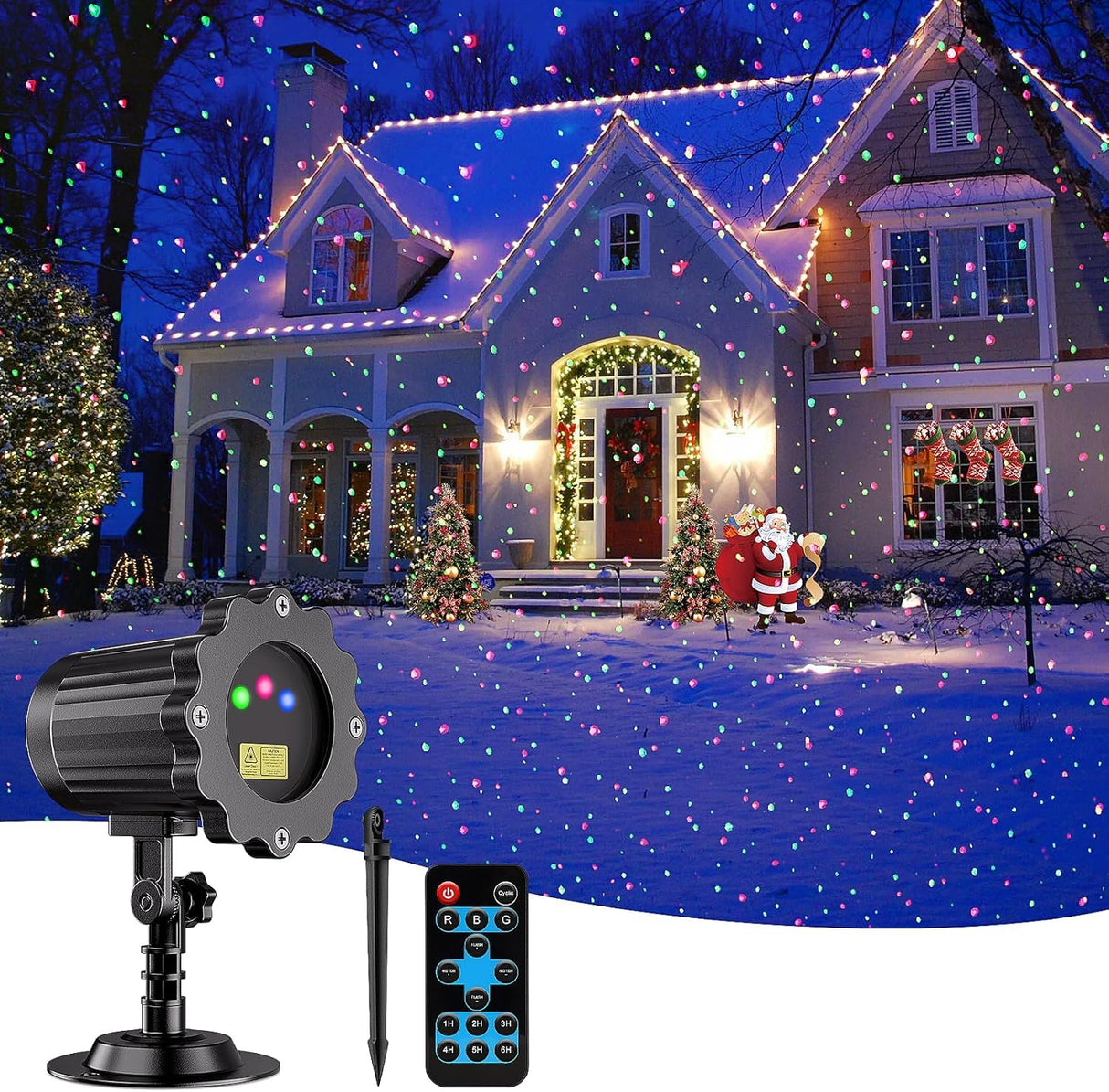 FLITI Laser Christmas Projector Lights Outdoor, Waterproof Christmas Decorations Moving Stars Light Show, Remote Control Timer, Holiday Projector Decorations for House, Yard & Garden