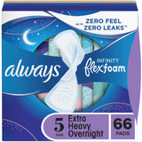 Always Infinity Feminine Pads for Women, Flexfoam Pads with Wings, Size 5, Extra Heavy Overnight Absorbency, Unscented, 66 Count (Packaging May Vary)