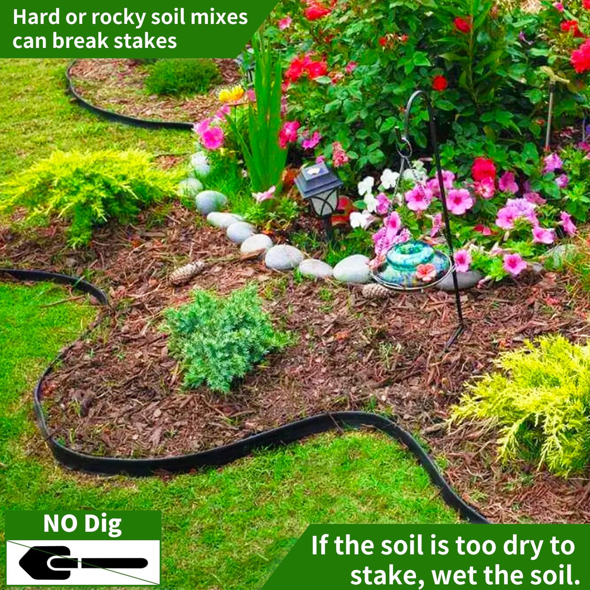 Yonroik No Dig Lawn Edging Kit,40 FT Landscape Edging Border with Stakes fit for Lawn,Flower Garden,Grass,Lawn Edging,The Yard (Black)