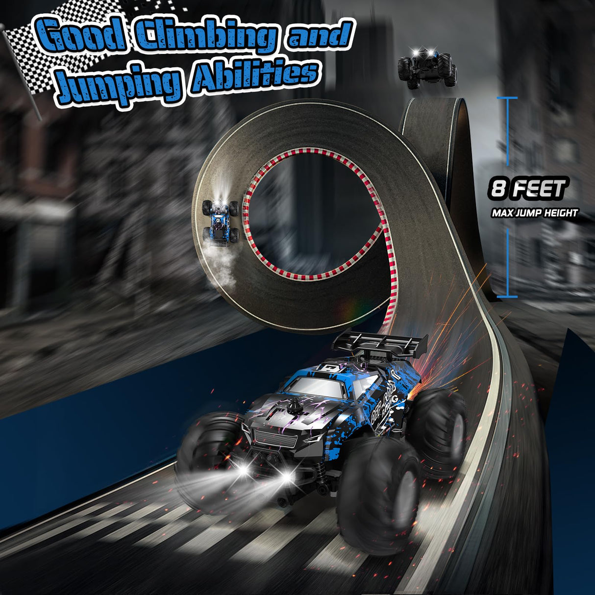 Hielse Remote Control Car, All-Terrain Remote Control Truck for Boys, Rechargeable Rc Truck with LED, 1:20, 10KM/H, 2 Motors, 2.4GHZ, Speed Friendly, Sturdy, Rc Cars for Christmas, Kids, Beginner