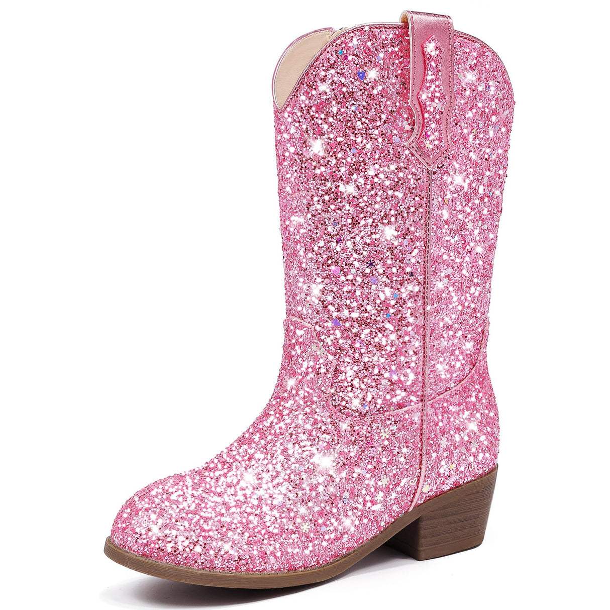 Motasha Cowgirl Boots For Girls Sparkle Girl Cowboy Boots Big Kids Glitter Sequin Dress Toddler Girls' Boot Dressy Western Sparkly Pink 8 Year Old Size 1 Christmas Halloween(M7122 Sequins Pink 1)