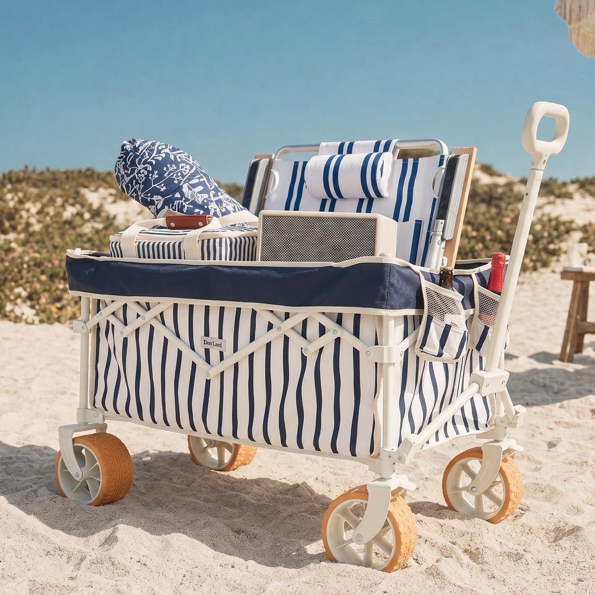 DEER LAND Beach Wagon for Sand with 6.7" Fat Tires, Collapsible Beach Cart