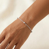 TOPCRED 925 Sterling Silver Chain Bracelet, Beaded Satellite Chain Fine Jewelry for Women Holiday Gift with Flannel Bag Adjustable 7.5 Inches