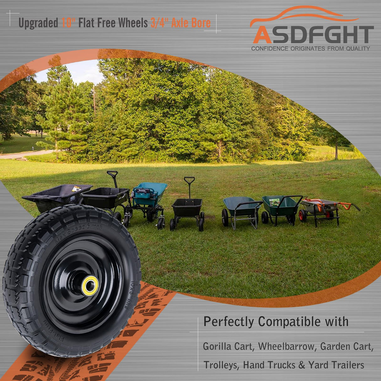 10" Solid Rubber Tires, 4.10/3.50-4 Tire and Wheel Flat Free, 2-Pack with 3/4" Bearings, 2.17"Offset Hub for GOR Garden Cart, Wheelbarrow, Trolleys, Hand Trucks & Yard Trailers