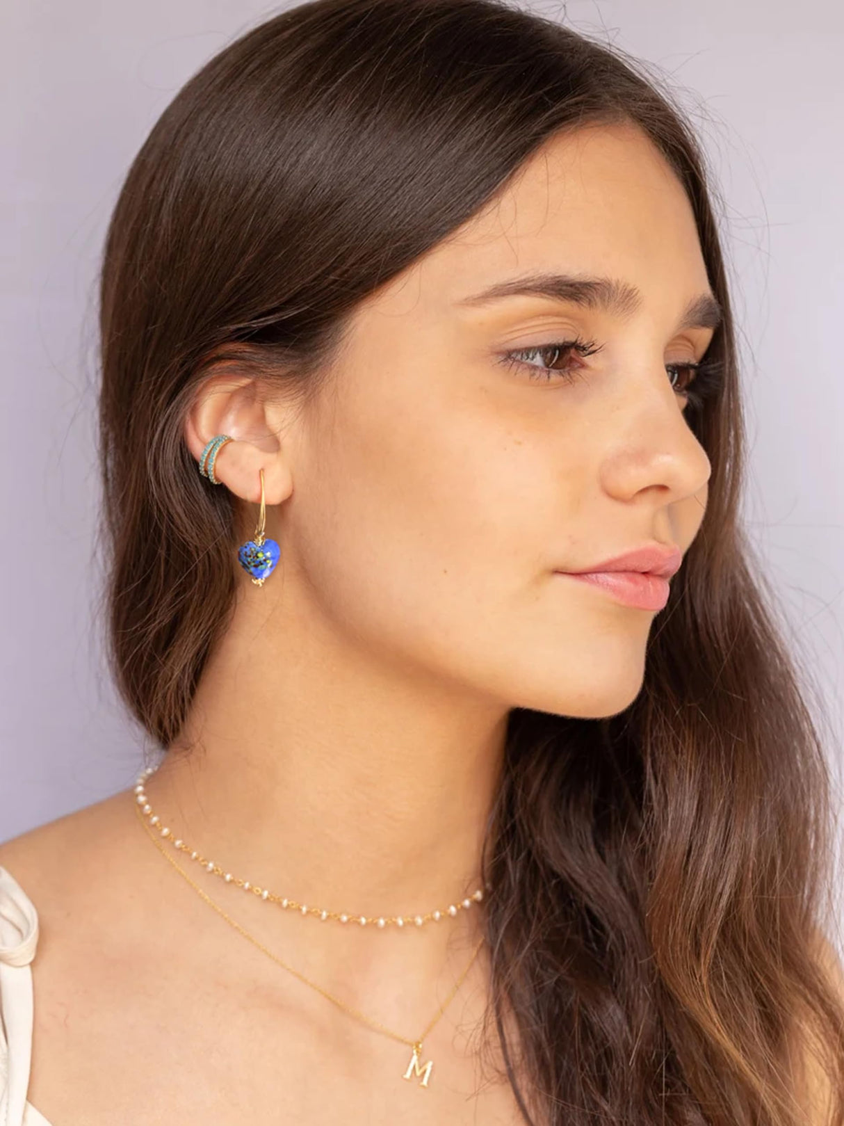 Handmade Murano Glass Heart Earrings for Women, Gold-Plated Drop Earrings, Lightweight Romantic Jewelry for Women, Anniversaries, Birthdays, Everyday Wear(Blue)