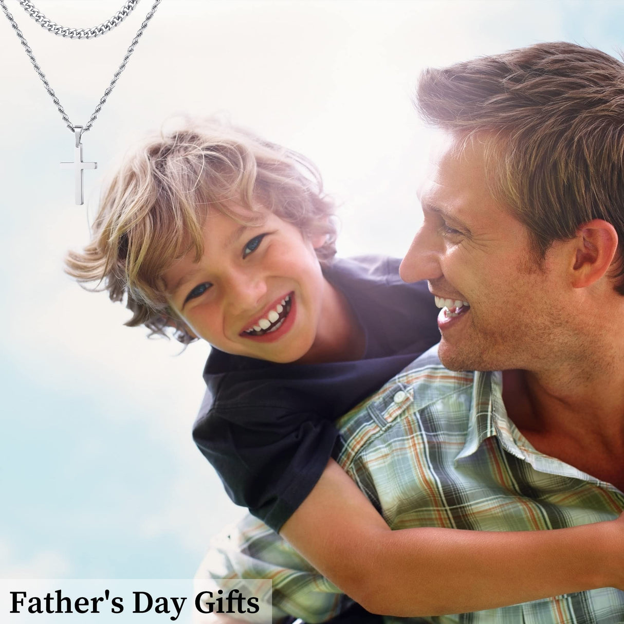 Yooblue Cross Necklace for Men, Mens Necklace Silver Layered Rope Chain Cross Pendant Simple Necklace Jewelry Gifts Dainty Cross Chain Necklace for Men 22 24 Inch Mens Gifts