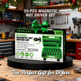 55-Piece Magnetic Nut Driver Set, Metric & SAE 1/4" Hex Shank, Impact Socket Adapters, Snappy Driver Bits, Drill Bit Extension, 14PCS Screwdriver Bit Set