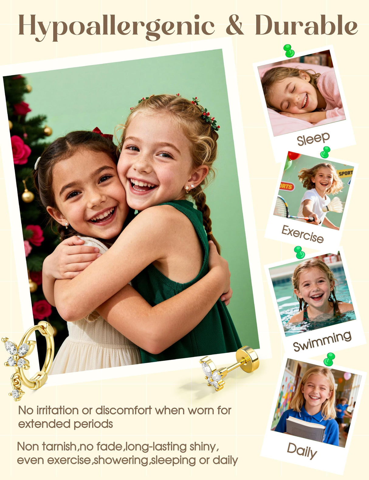 Hypoallergenic Flat Back Earrings for Women Girls Teen Kids Toddler Gold