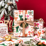 WRAPAHOLIC 30 Inch Jumbo Bow Christmas Wrapping Paper - 30 Inch x 33 Feet - Gold Foil Snoflakes and Plaid Bow Wrapping Paper for Girl Boy Kids, Christmas, Holiday