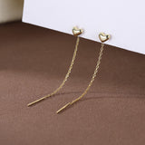 Reffeer Solid 925 Sterling Silver Tiny Cute Heart Dangle Earrings Chain for Women Teen Girls Dangle Earrings Threader Tassel (B-Gold)