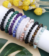 BOMAIL 9PCS Natural Stone Crystal Beaded Bracelets for Women