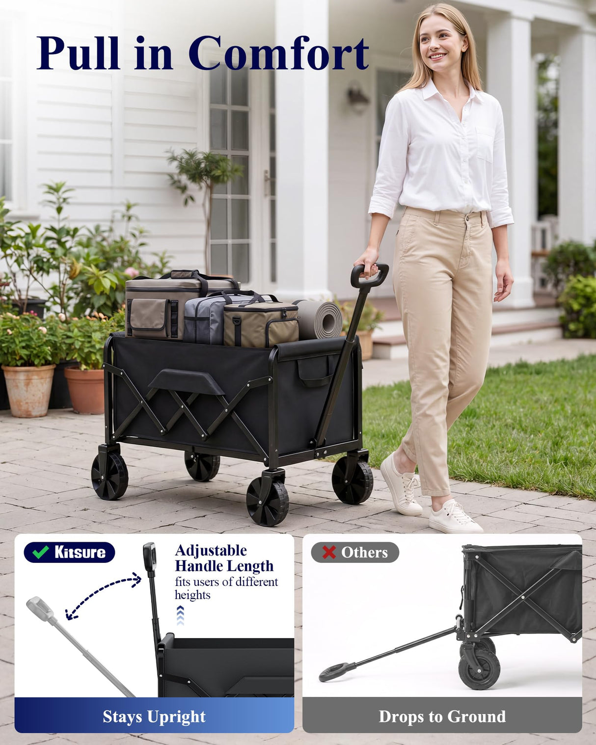 Kitsure Collapsible Wagon with Wheels, 200 lb, 28 x 17 x 36 in