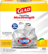 Glad ForceFlex MaxStrength with Clorox Trash Bags, 13 Gal, Lemon Fresh Bleach, 90 Ct, Pack May Vary