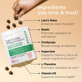 ATRx Labs Ultimate Mushroom Daily Gummies - Mushroom Gummies with Cordyceps, Lion’s Mane, and Reishi, Plus Huperzine A & L-Theanine, May Improve Mood and Energy, Apple Berry Flavor, 60 Gummies