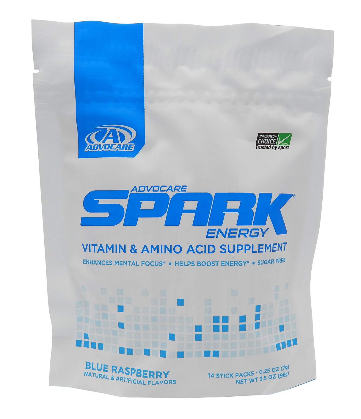 AdvoCare Spark Vitamin & Amino Acid Supplement - Focus & Energy Drink Powder Mix with Vitamin A, B-6, C & E - Also Includes L-Carnitine & L-Tyrosine - Blue Raspberry, 14 Stick Packs