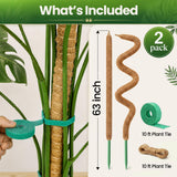 2 Pack 63'' Bendable Moss Pole Monstera Plant Support for Large Climbing Indoor Plants - Stakes for Potted Climbers - Tall Sticks Indoor Trellis for Houseplants - Accessories for Monstera Pot