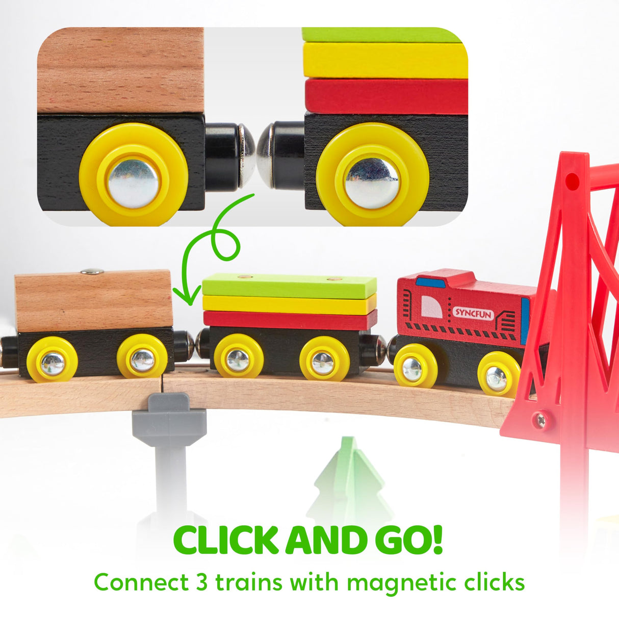 60PCS Wooden Train Set - Toy Magnetic Trains with Wooden Track Set for Kids Ages 3-8, Construction Crane Railway Set, Perfect Christmas Birthday Gift for Grandkids Toddlers Boys Girls