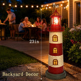 Large Garden Statues 23" Coastal Garden Decor for Outside - Lighthouse Solar Lights Outdoor Waterproof Patio Lawn Yard Decorations, Unique Housewarming Gift Garden Gifts for Family Friends (Red)