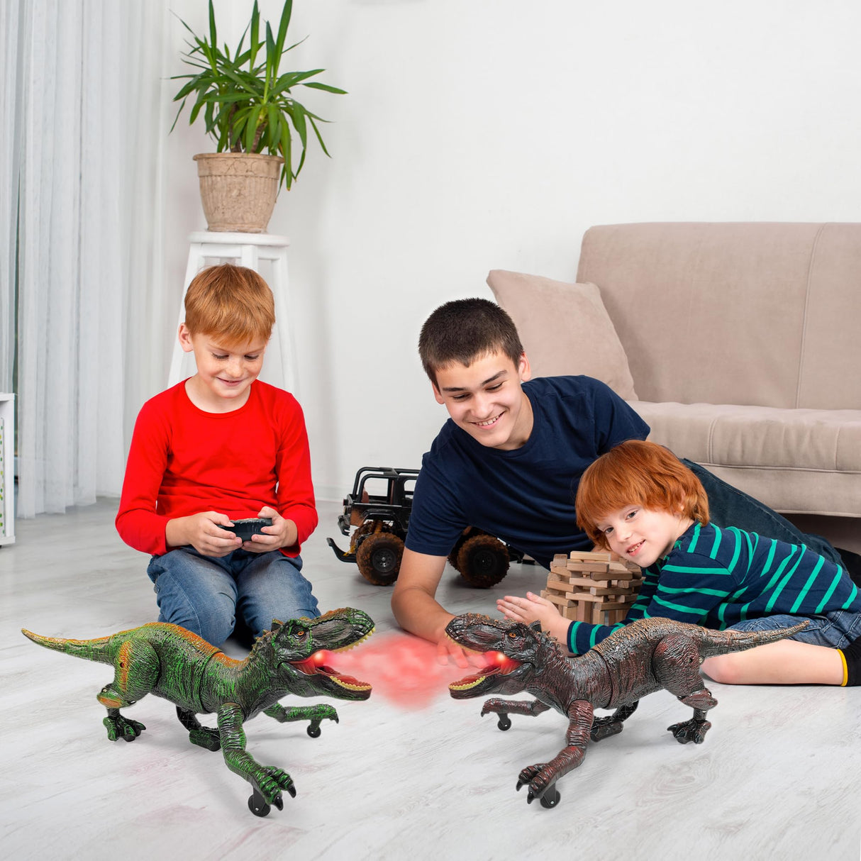 Moskiddo Remote Control Dinosaur Toys for Kids 3-5, 5-7, 8-12, 10-12, Electronic RC T Rex Dino Robot Toy for Boys, Top Christmas & Birthday Gifts for 6 7 8 9 10 11 & 12 Year Old Boys (Color: Brown)