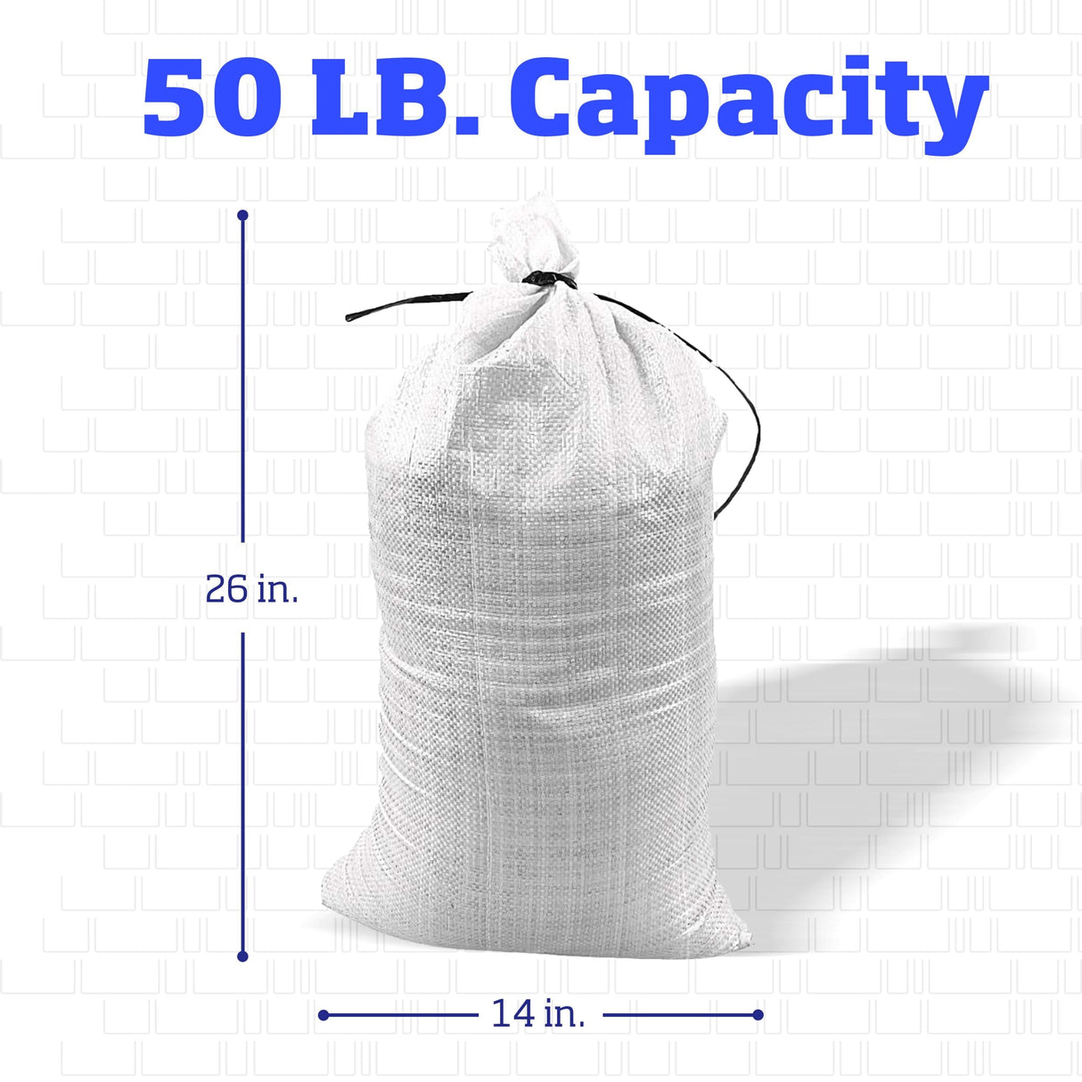 DURASACK Heavy Duty Sand Bags with Tie Strings Empty Woven Polypropylene Sand-Bags for Flood Control with 1600 Hours of UV Protection, 50 lbs Capacity, 14x26 inches, White, Pack of 20